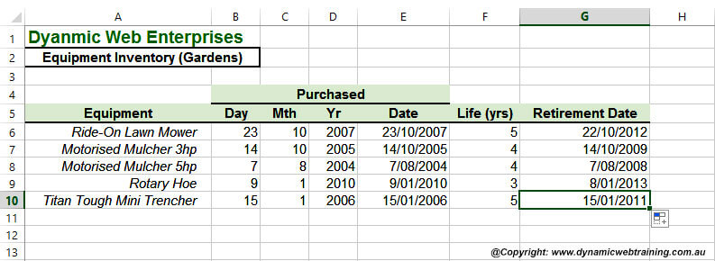 Excel Date Function - 5 - Dynamic Web Training