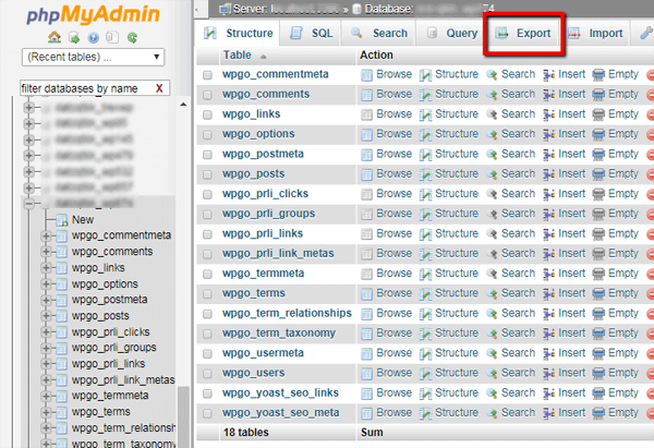 Wordpress phpMyAdmin DB Export - Dynamic Web Training