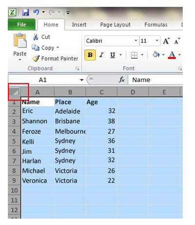 Excel 2016 Tips - Select All - Dynamic Web Training