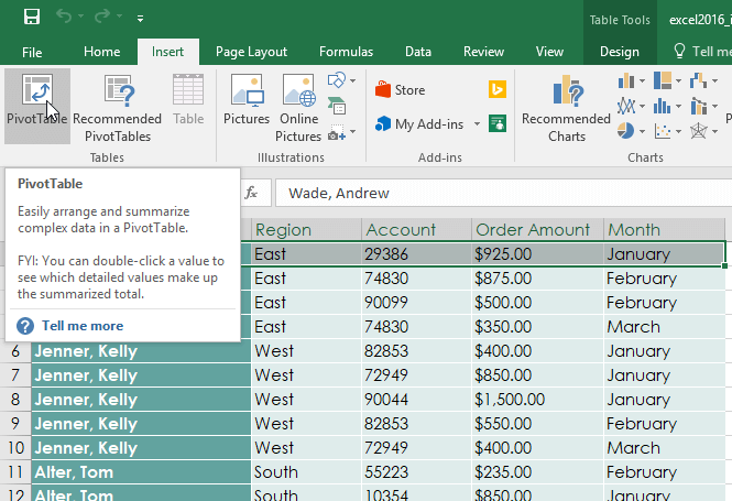 Pivot Table Step 2 - Dynamic Web Training