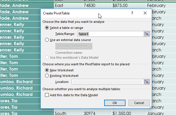 Pivot Table Step 3 - Dynamic Web Training