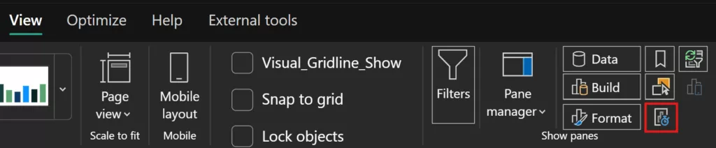 Navigation to the View ribbon in Power BI Desktop to open Performance Analyzer.