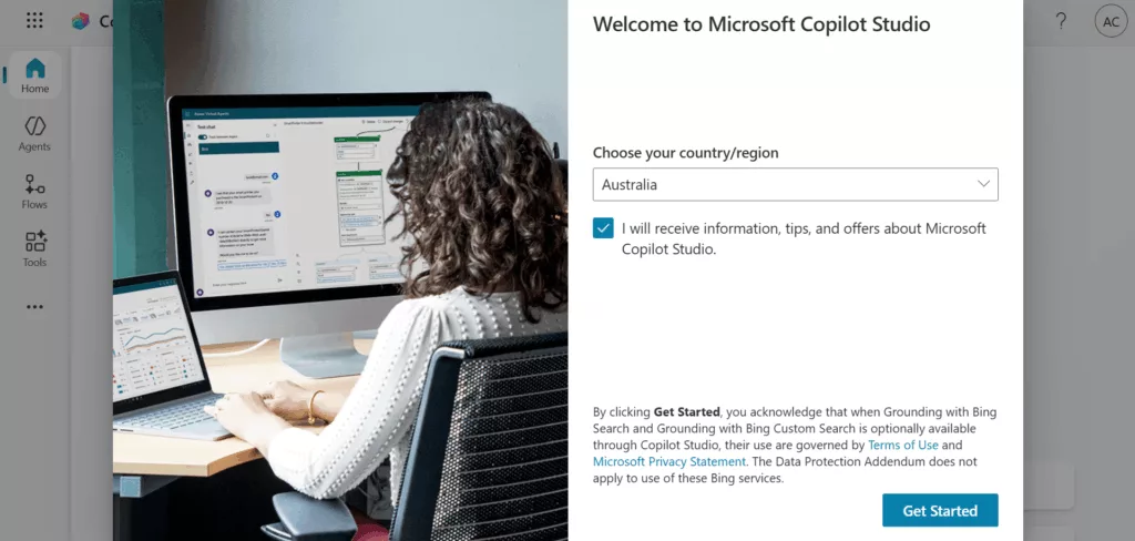 Selecting region during Microsoft Copilot Studio setup