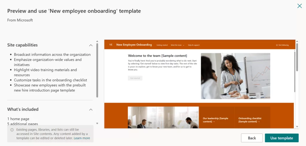 Previewing the new employee onboarding template